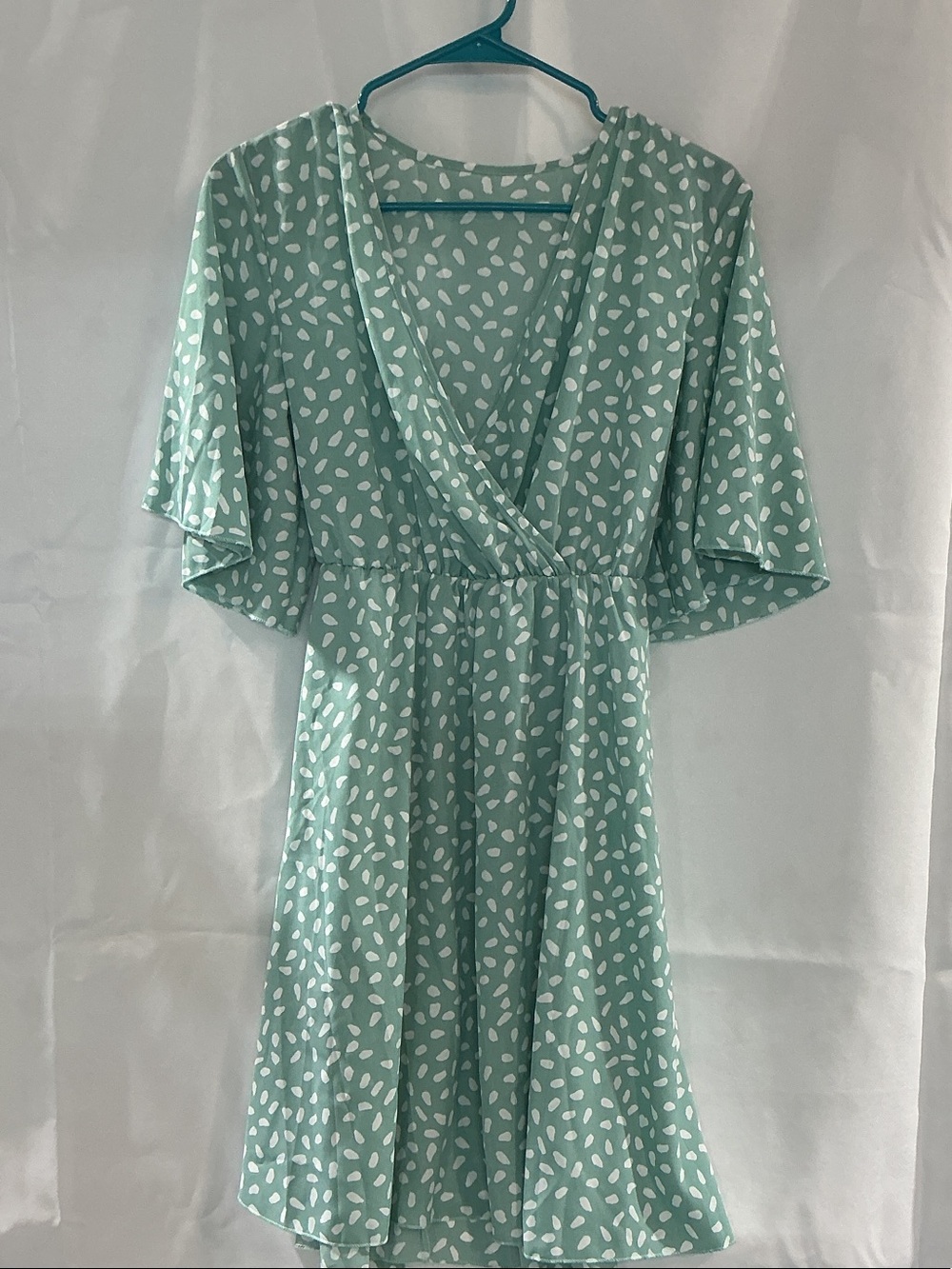 SHEIN Mint Green & White Printed Wrap Midi Dress